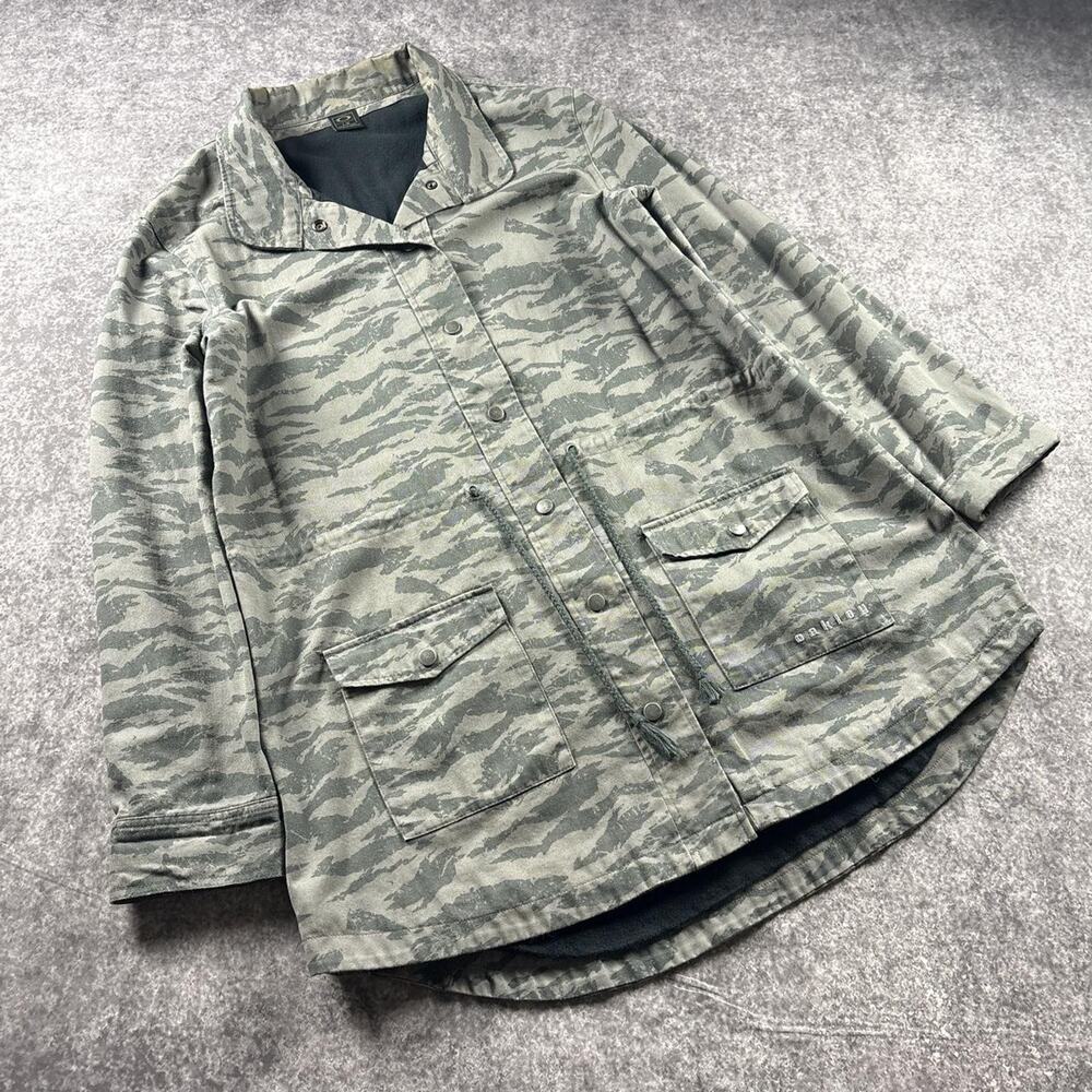 Oakley Tiger Camo Utility Jacket Coat Snap Front Gray Men’s Large L